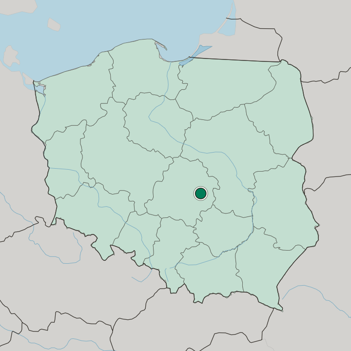 Map showing Tomaszów Mazowiecki — In Poland