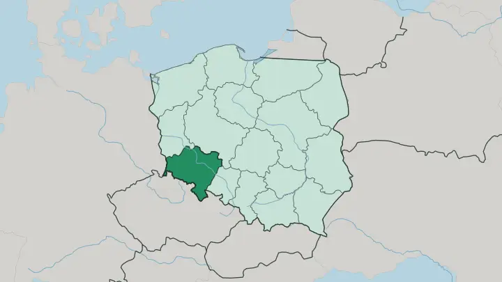 Map of Lower Silesian Voivodeship in Poland