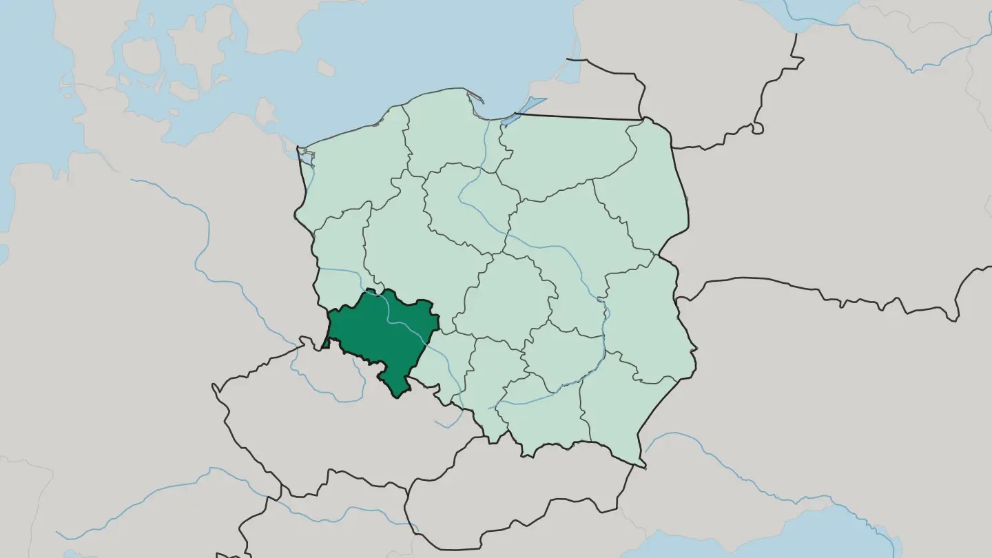 Map of Lower Silesian Voivodeship in Poland
