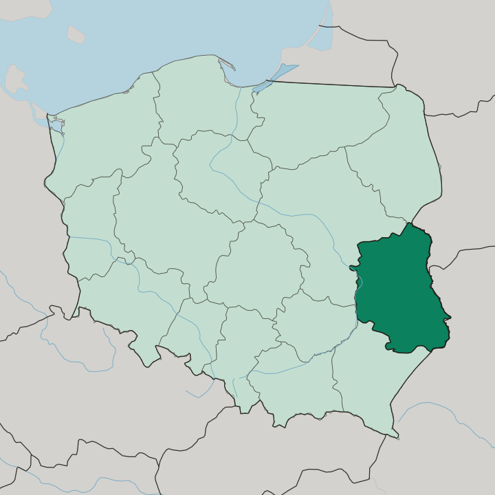 Map showing Lublin Voivodeship — In Poland