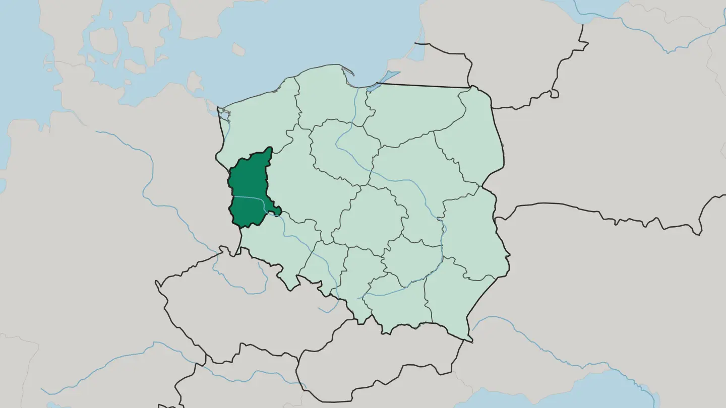 Map of Lubusz Voivodeship in Poland
