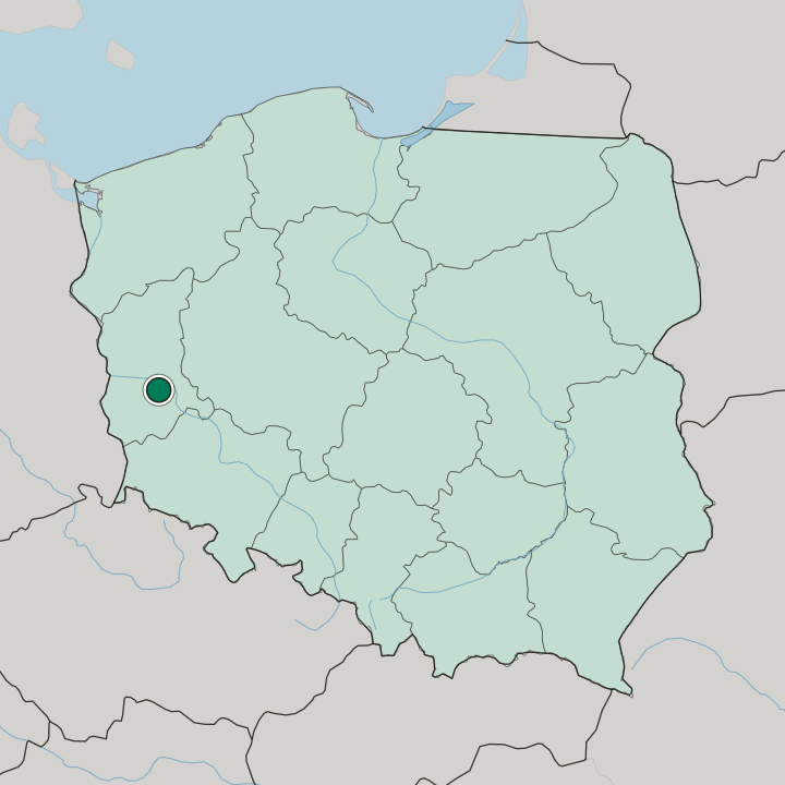 Map showing Zielona Góra — In Poland