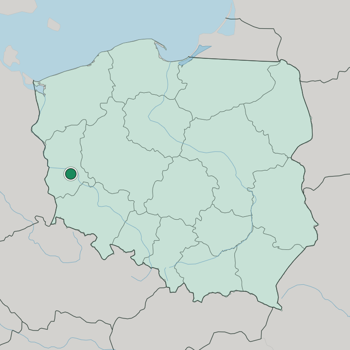 Map showing Zielona Góra — In Poland