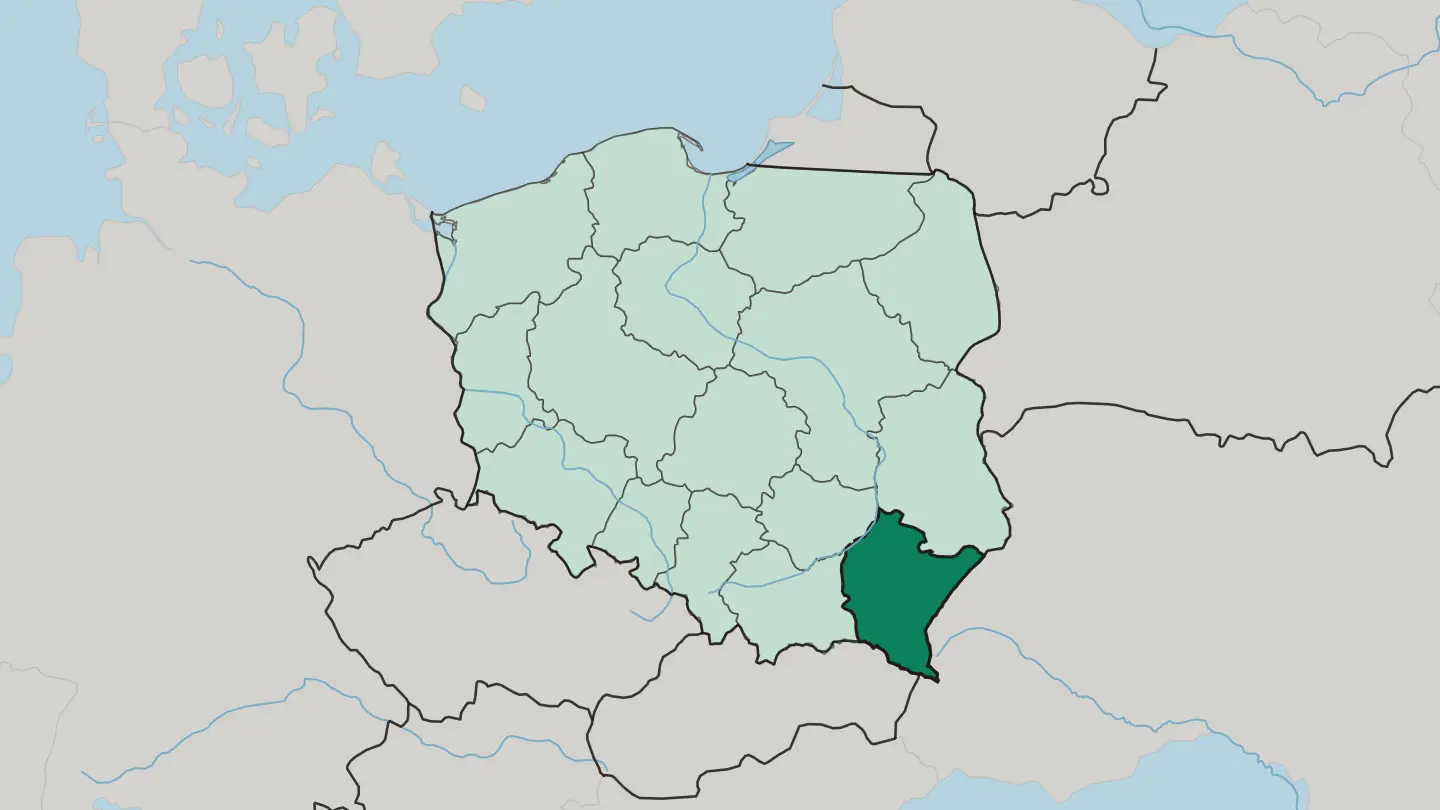 Map of Podkarpackie Voivodeship in Poland