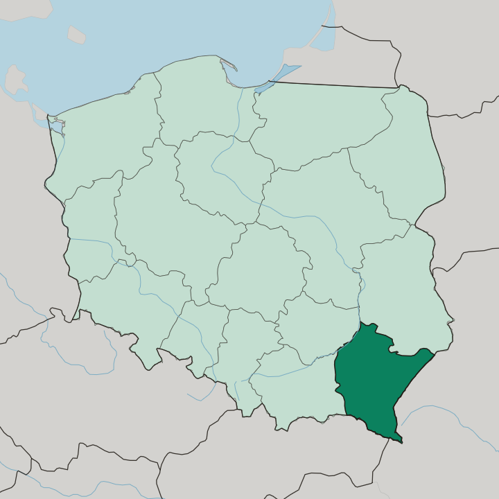 Map showing Podkarpackie Voivodeship — In Poland