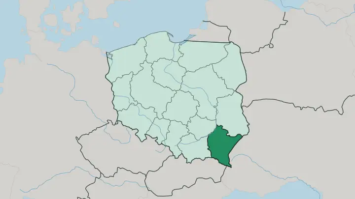 Map of Podkarpackie Voivodeship in Poland