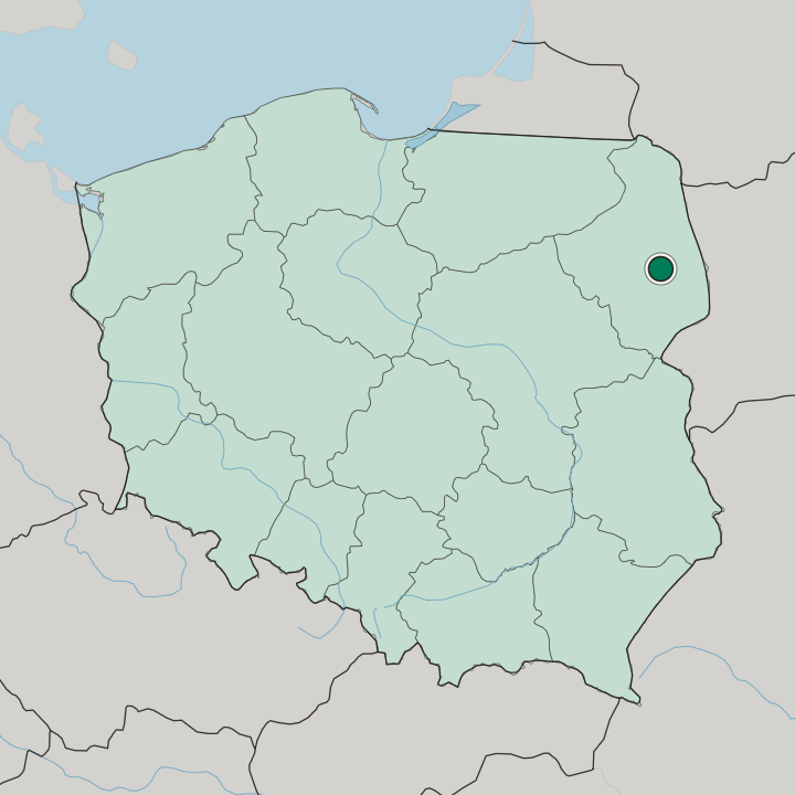 Map showing Białystok — In Poland