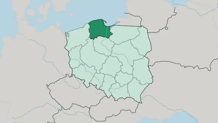 Map of Pomeranian Voivodeship in Poland