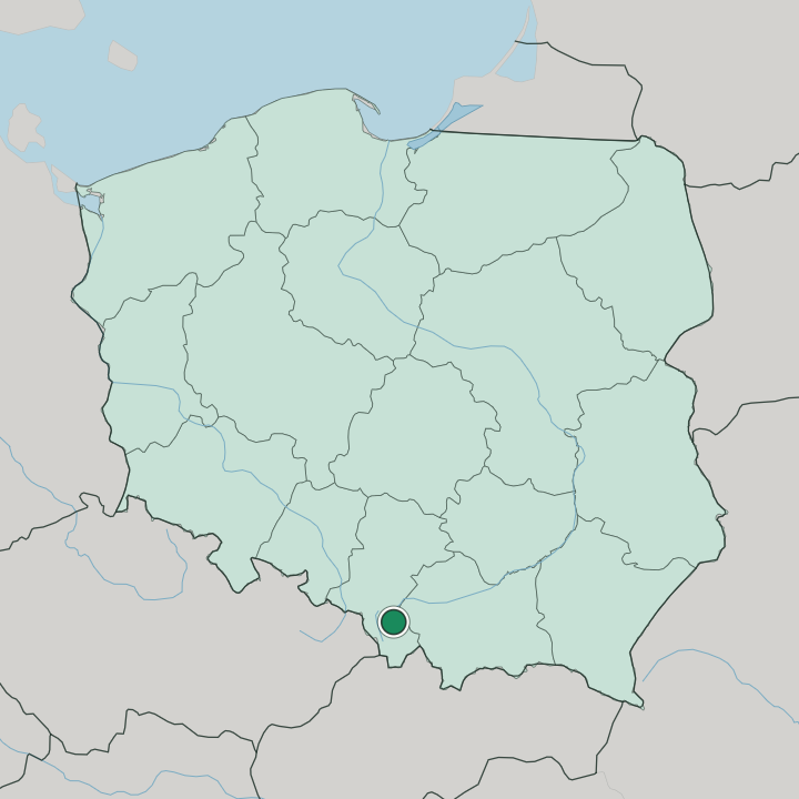 Map showing Bielsko-Biala — In Poland