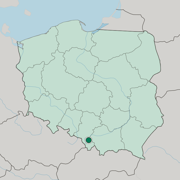Map showing Bielsko-Biala — In Poland