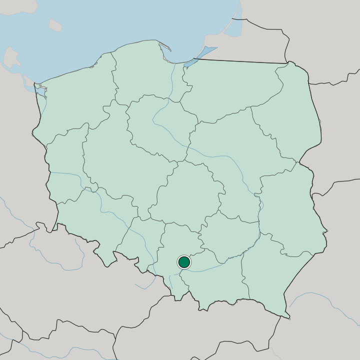 Map showing Jaworzno — In Poland