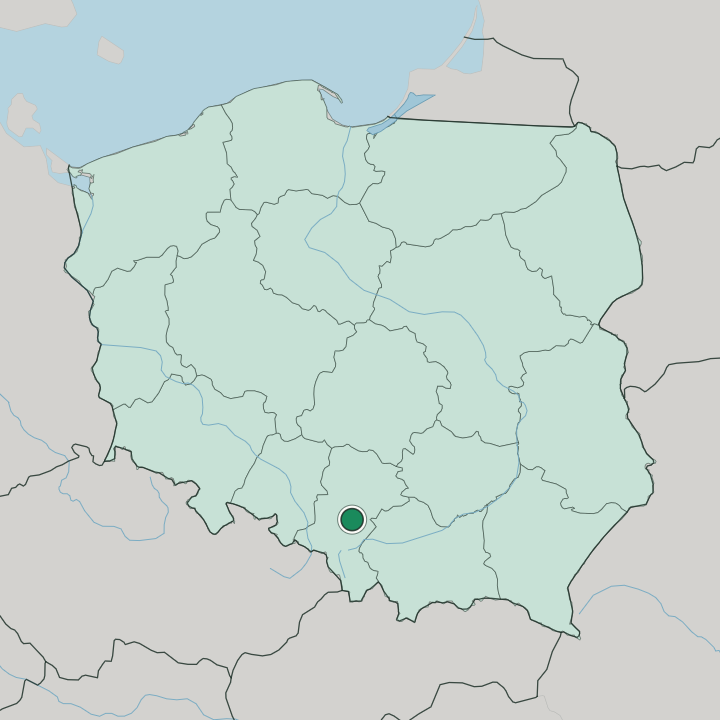 Map showing Katowice — In Poland