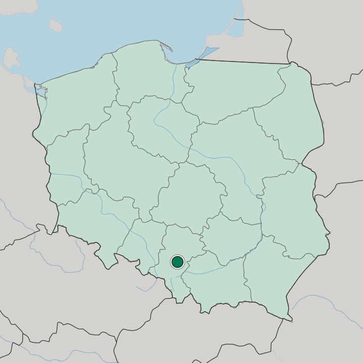 Map showing Katowice — In Poland