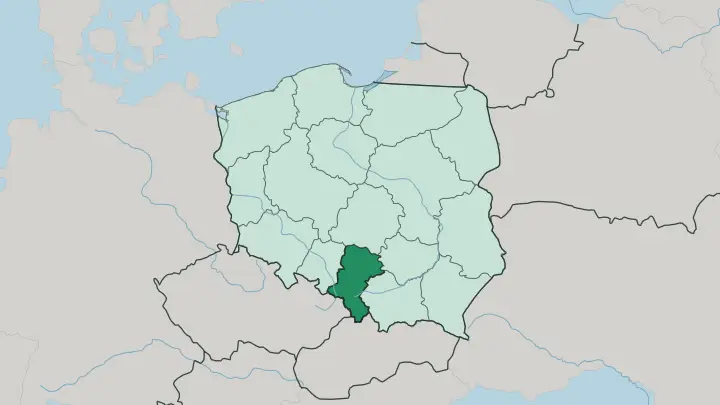 Map of Silesian Voivodeship in Poland