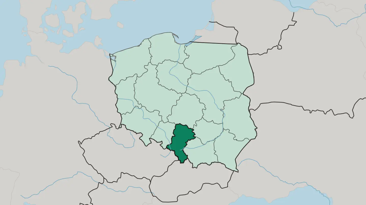 Map of Silesian Voivodeship in Poland