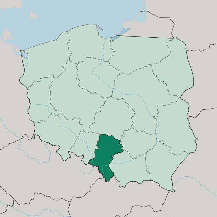 Map showing Silesian Voivodeship — In Poland