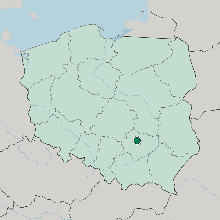 Map showing Kielce — In Poland