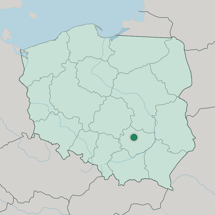 Map showing Kielce — In Poland