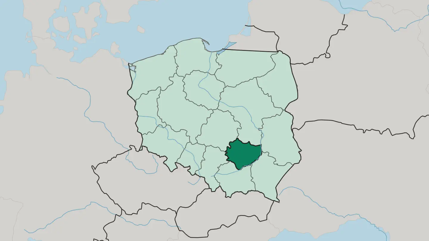 Map of Świętokrzyskie Voivodeship in Poland