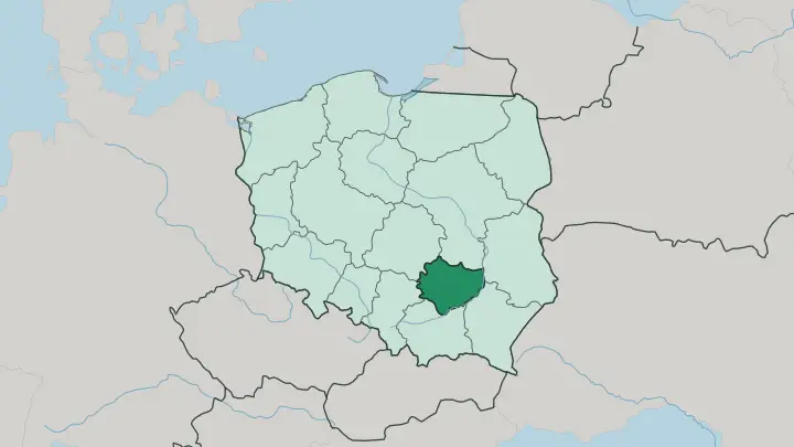 Map of Świętokrzyskie Voivodeship in Poland