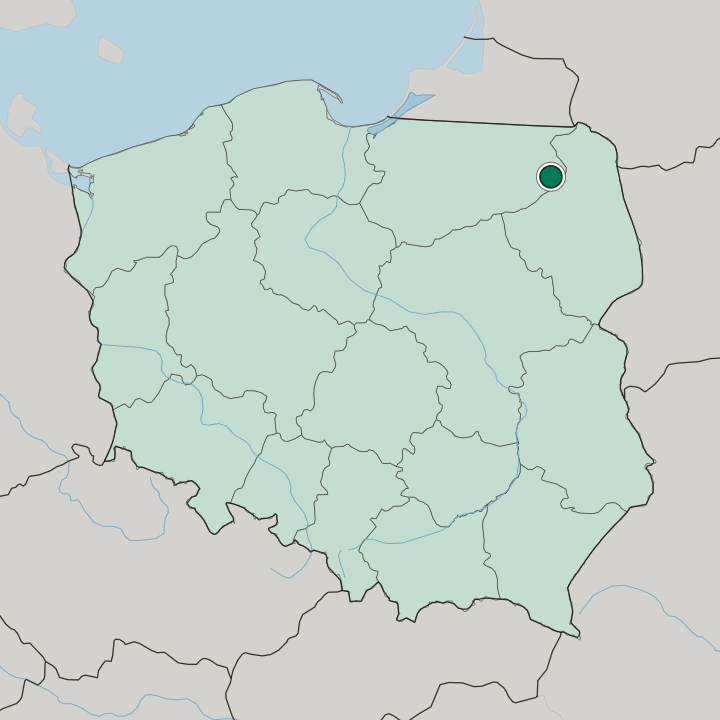 Map showing Ełk — In Poland