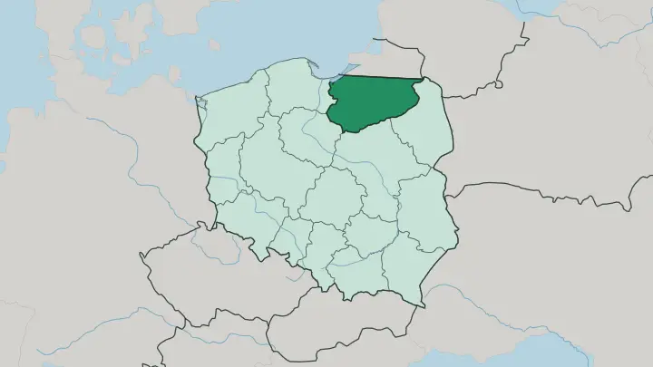 Map of Warmian-Masurian Voivodeship in Poland