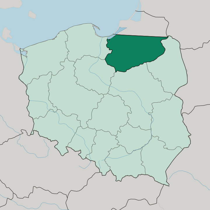 Map showing Warmian-Masurian Voivodeship — In Poland