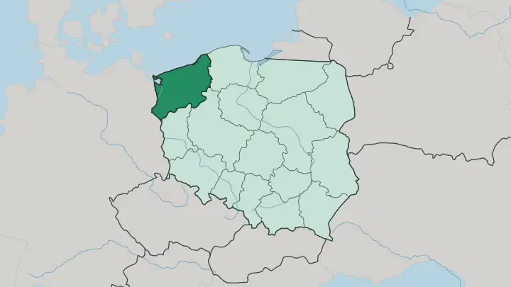 Map of West Pomeranian Voivodeship in Poland