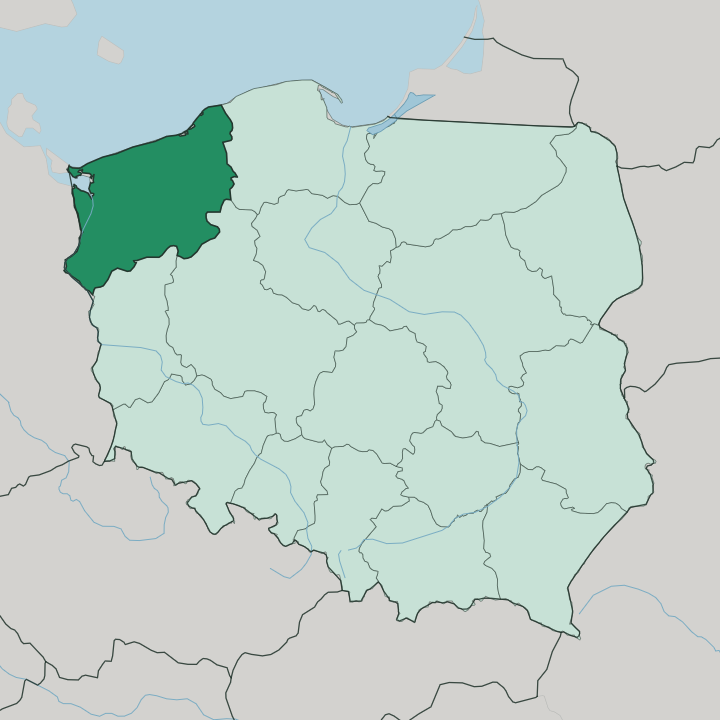 Map showing West Pomeranian Voivodeship — In Poland