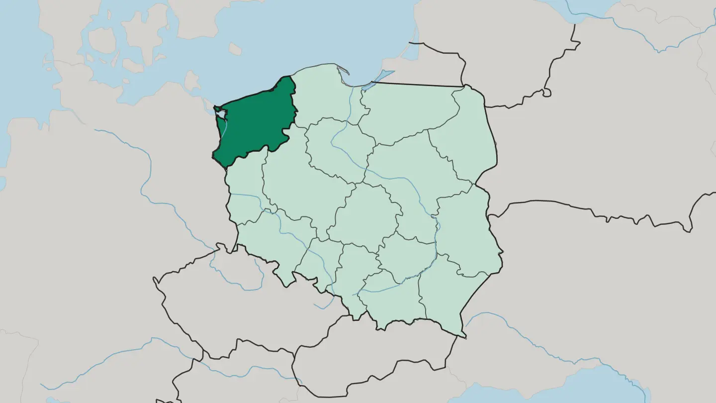 Map of West Pomeranian Voivodeship in Poland