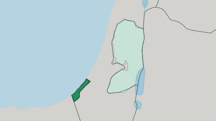 Map of Gaza Strip in Palestine