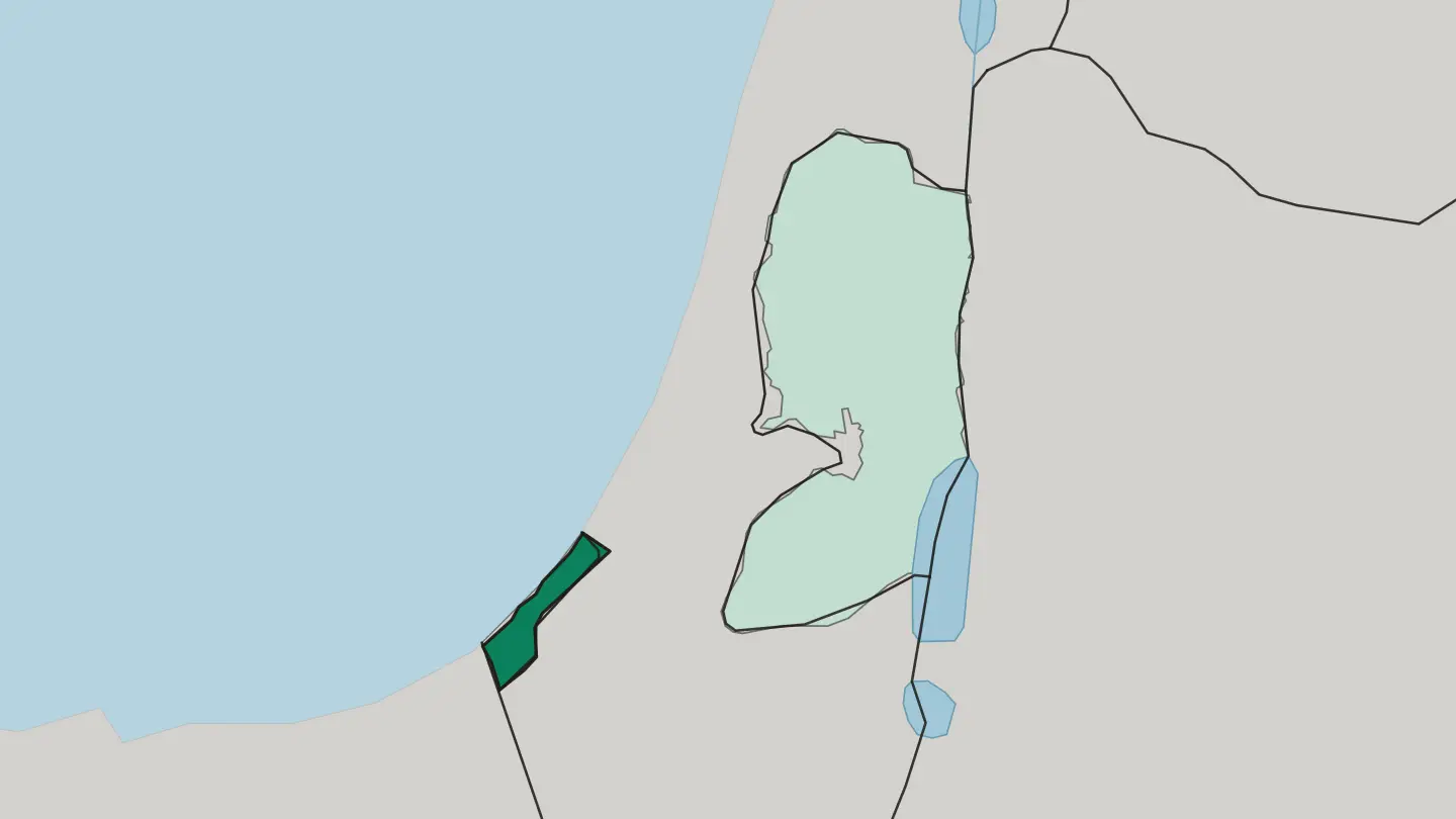 Map of Gaza Strip in Palestine