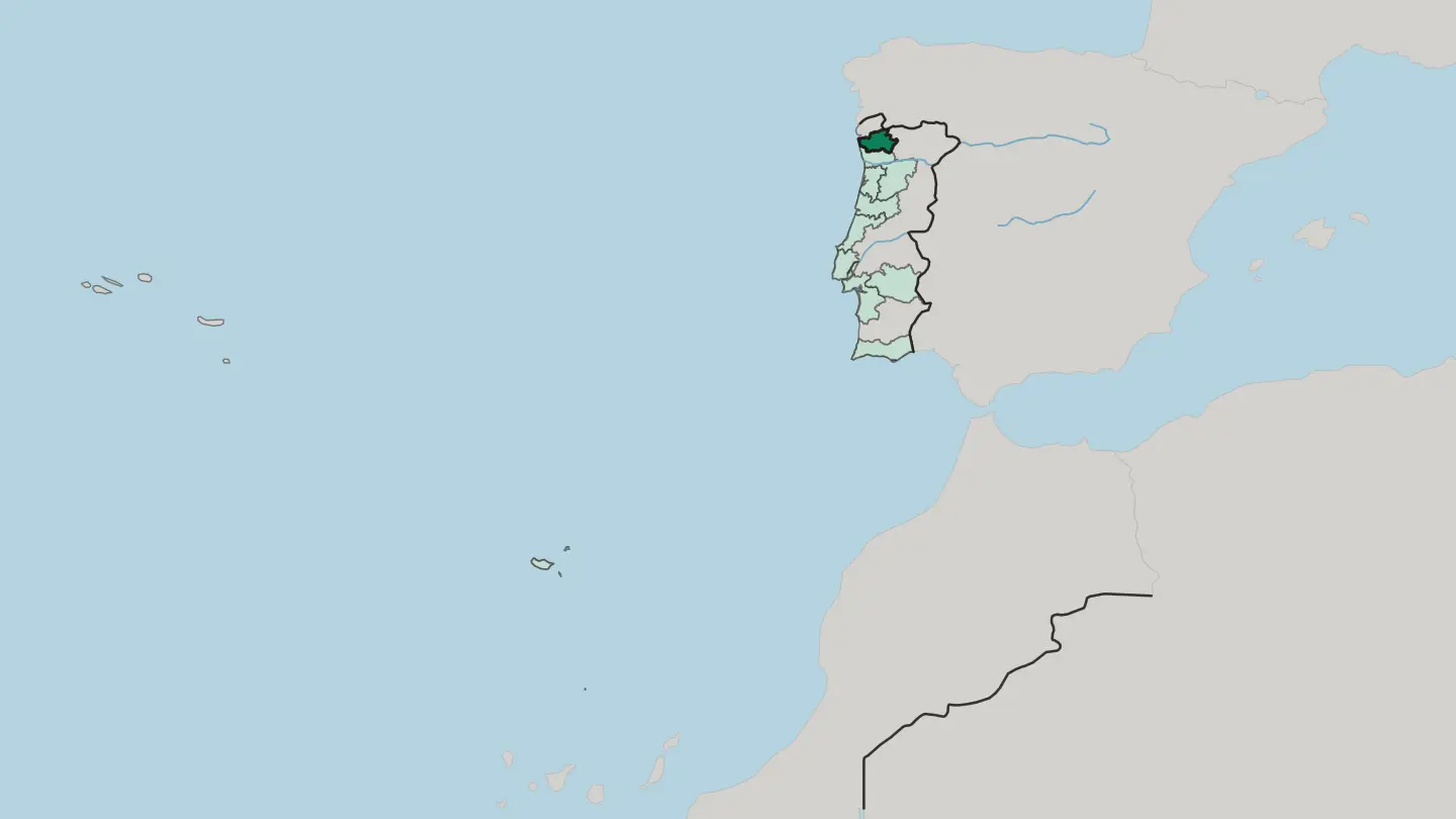 Map of Distrito de Braga in Portugal