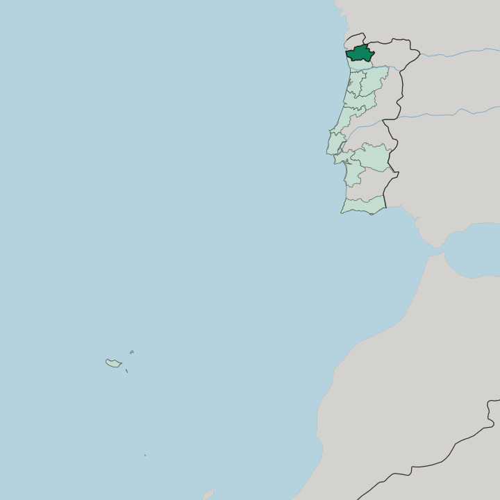 Map showing Distrito de Braga — In Portugal