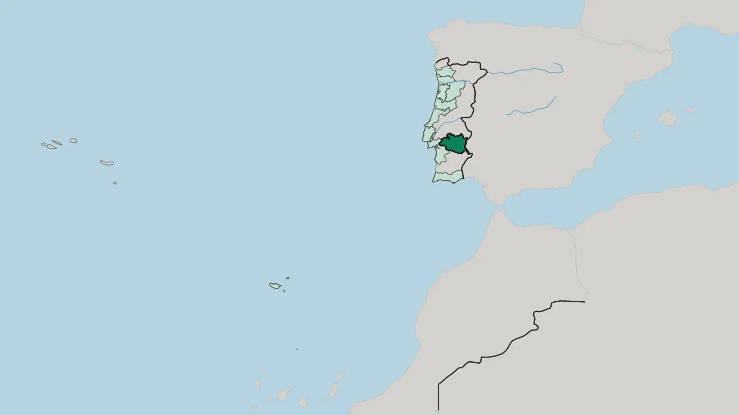 Map of Distrito de Évora in Portugal