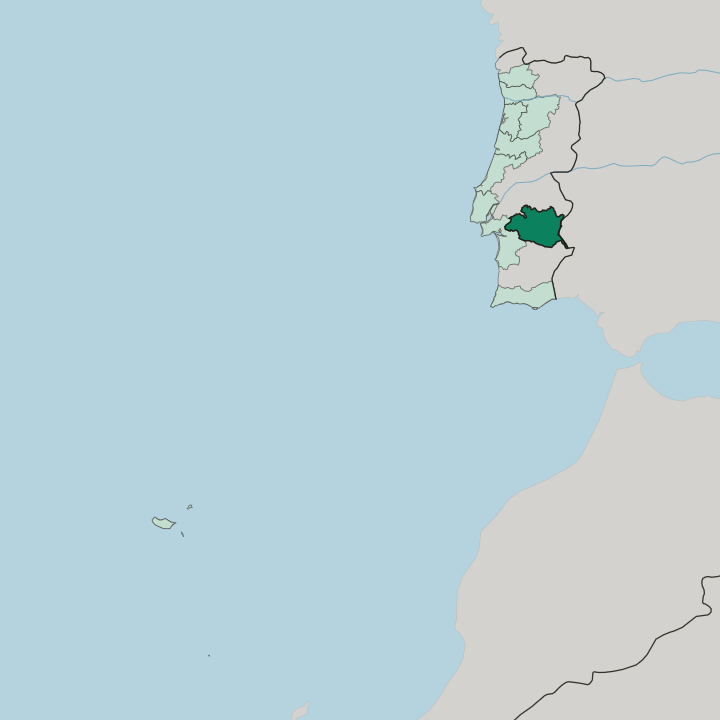 Map showing Distrito de Évora — In Portugal