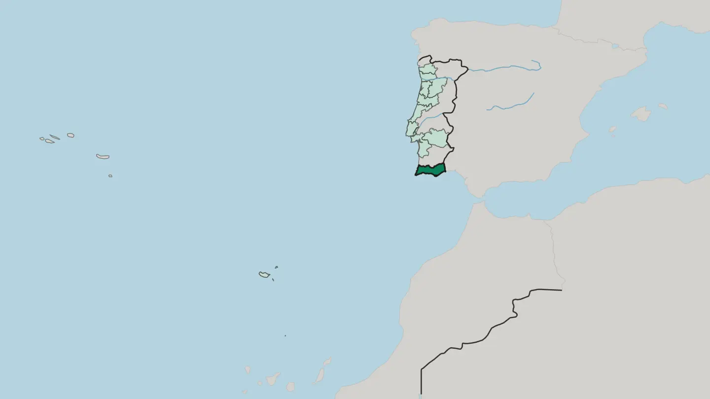 Map of Distrito de Faro in Portugal