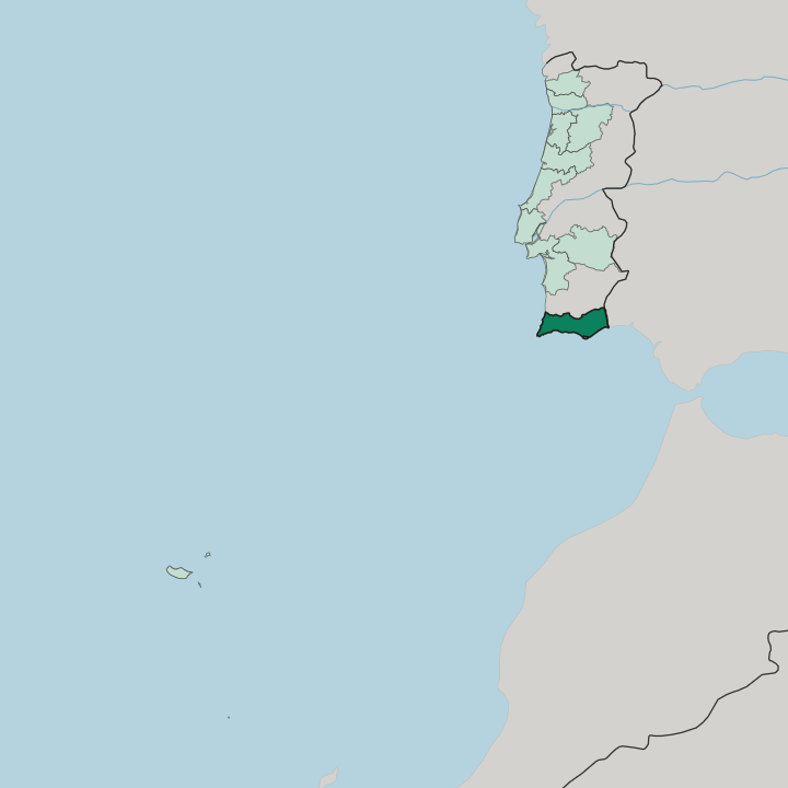 Map showing Distrito de Faro — In Portugal