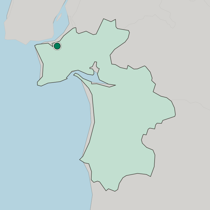 Map showing Barreiro — In Distrito de Setúbal