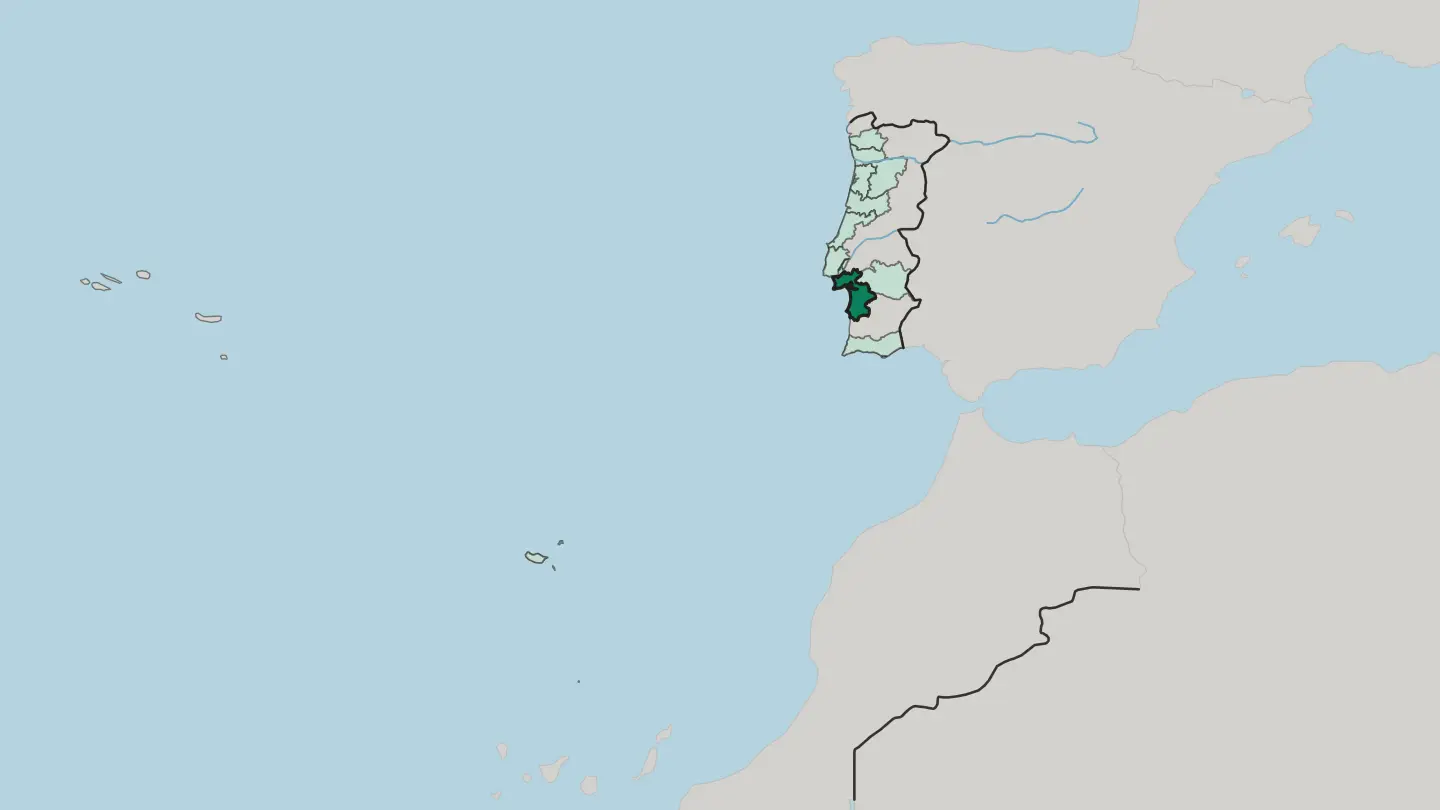 Map of Distrito de Setúbal in Portugal