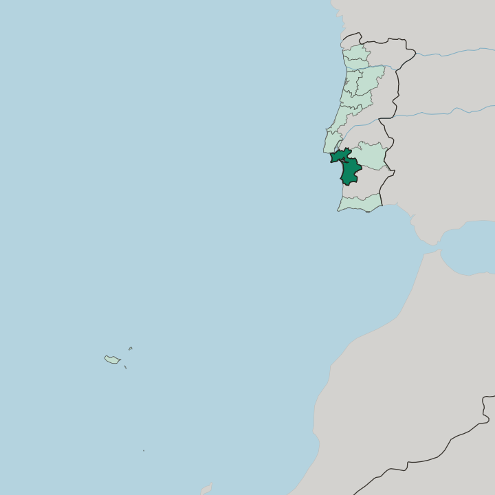 Map showing Distrito de Setúbal — In Portugal