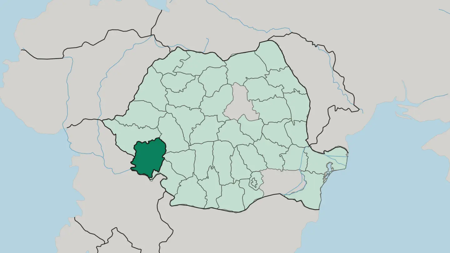 Map of Caraş-Severin in Romania
