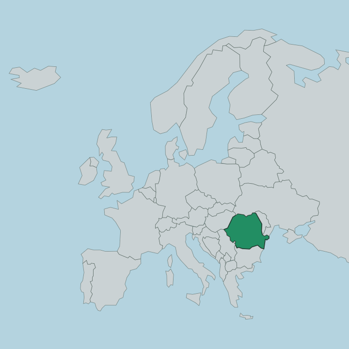 Map showing Romania — In Europe