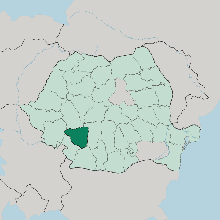 Map showing Gorj — In Romania