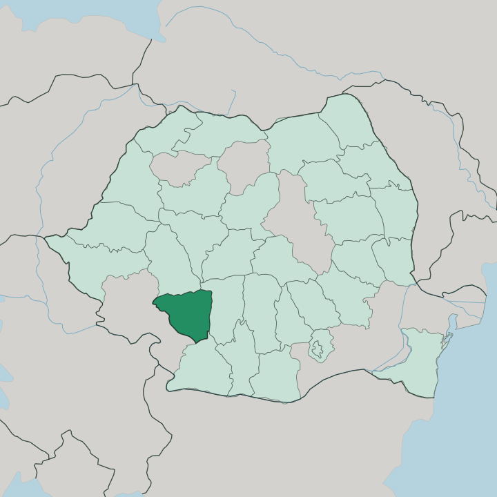 Map showing Gorj — In Romania