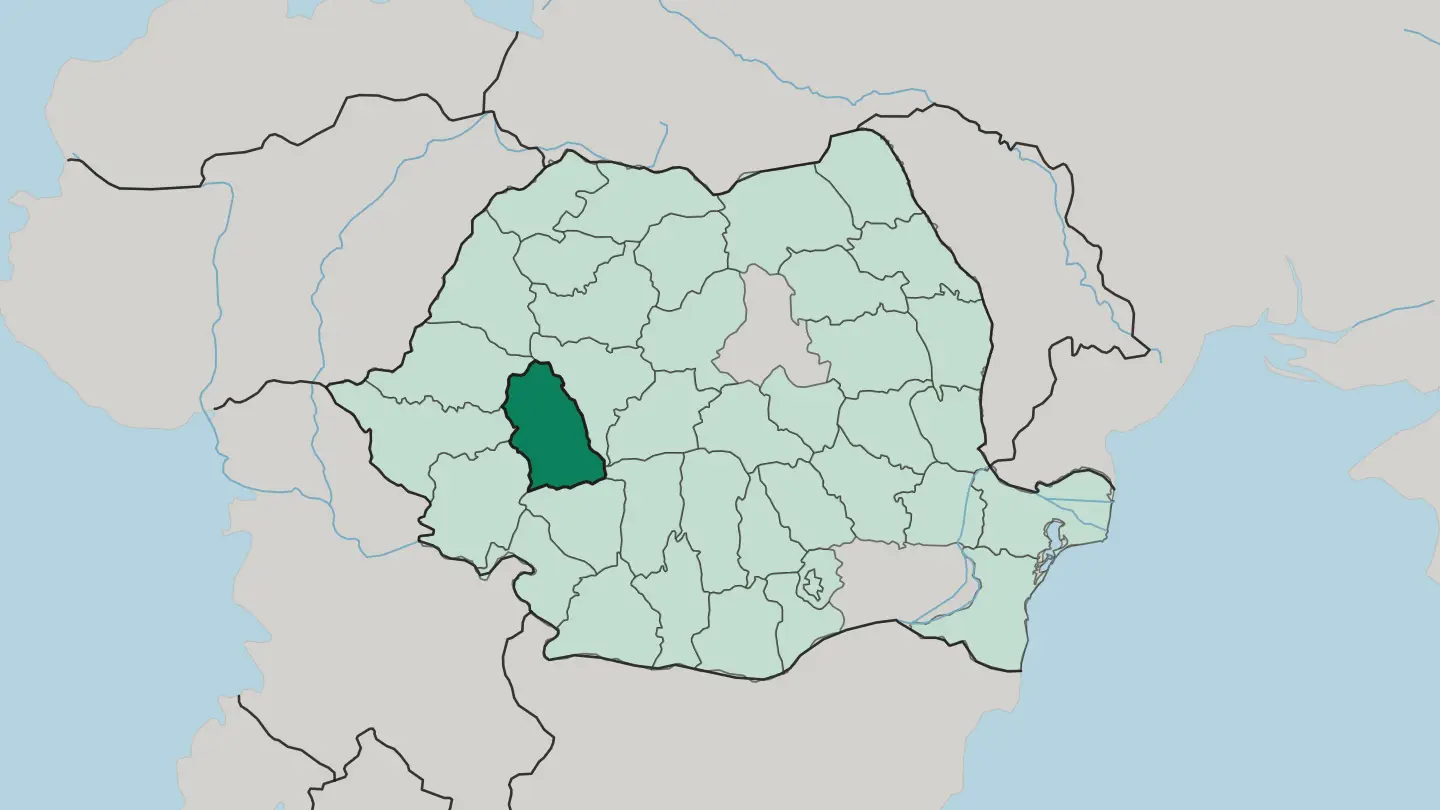 Map of Hunedoara in Romania