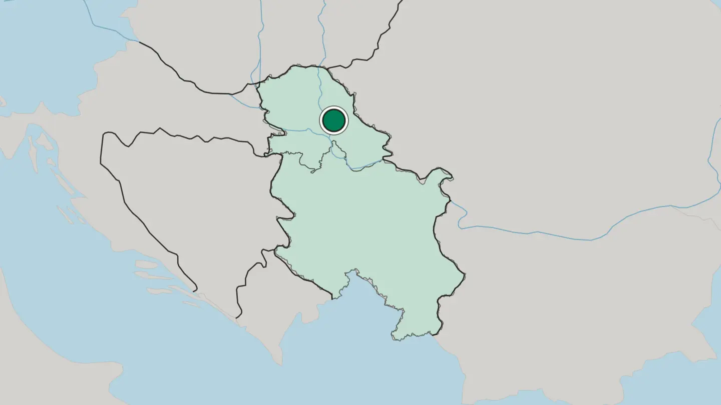 Map of Zrenjanin in Serbia