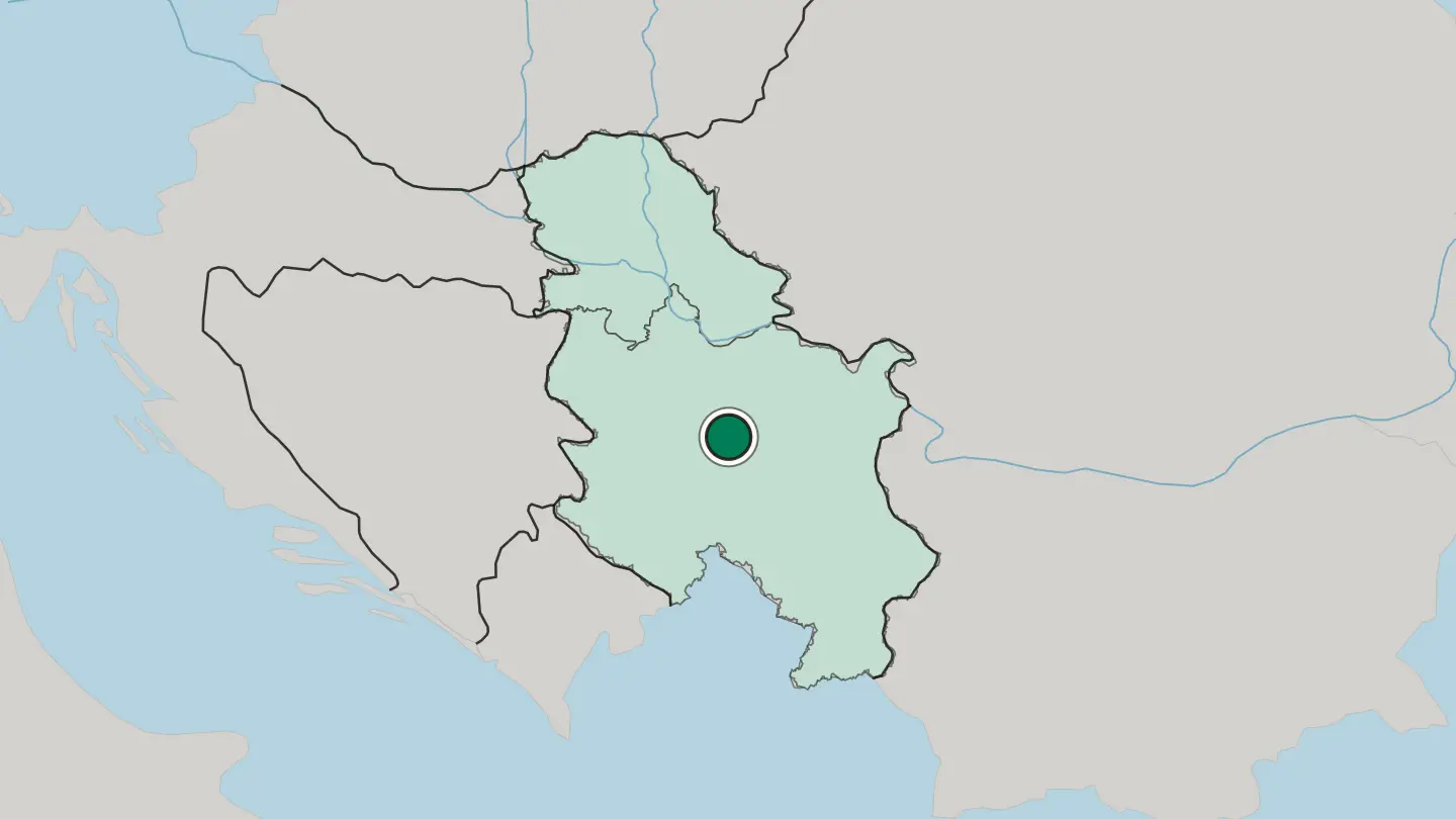 Map of Kragujevac in Serbia