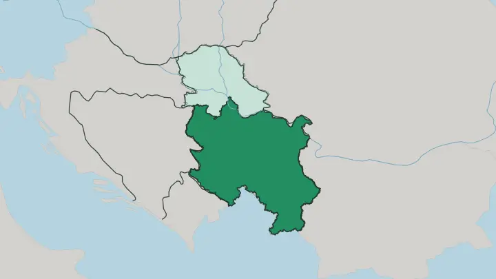 Map of Central Serbia in Serbia