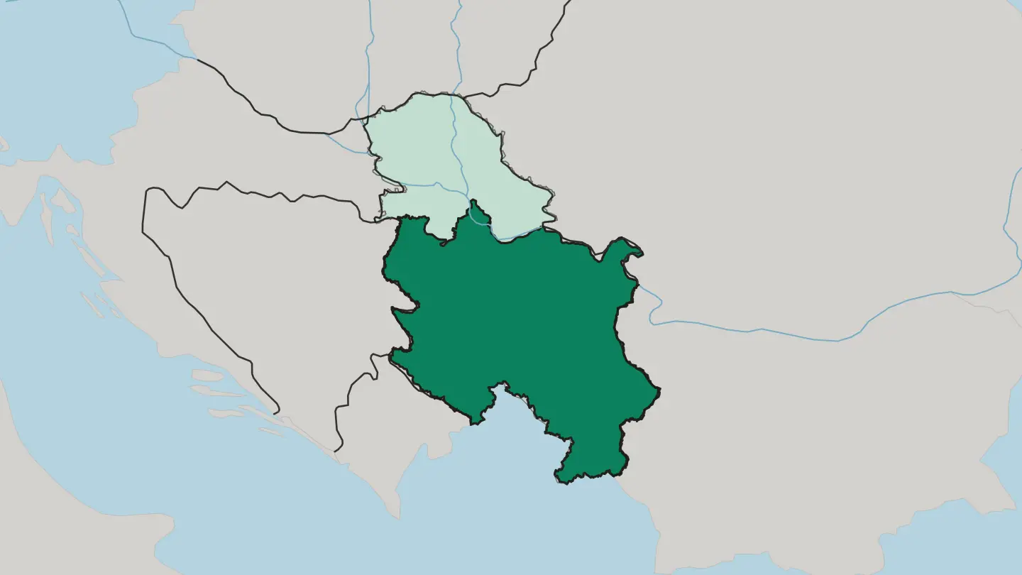 Map of Central Serbia in Serbia